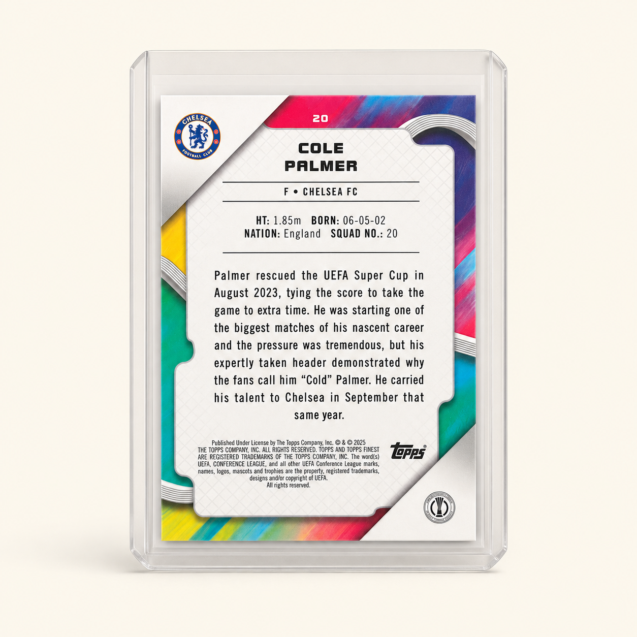 Cole Palmer Chelsea FC — Topps Finest Pink RayWave Refractor #20 — /250