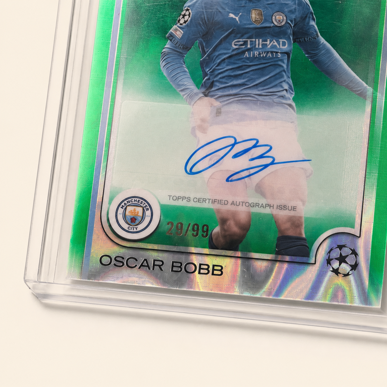 Oscar Bobb Manchester City — Topps Chrome Green Refractor Autograph — /99