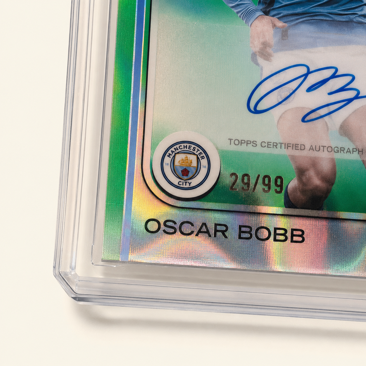 Oscar Bobb Manchester City — Topps Chrome Green Refractor Autograph — /99