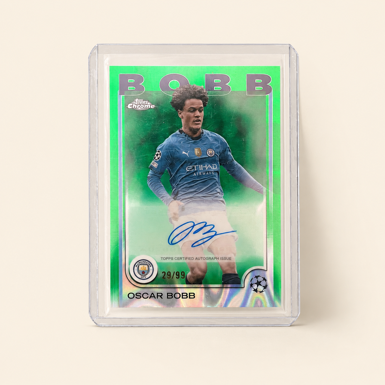 Oscar Bobb Manchester City — Topps Chrome Green Refractor Autograph — /99
